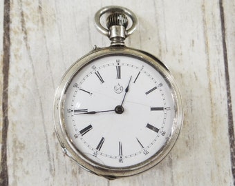 Antique Sterling Silver Monogrammed Pocket Watch by Crescent Watch Co. (For Parts/Repair)