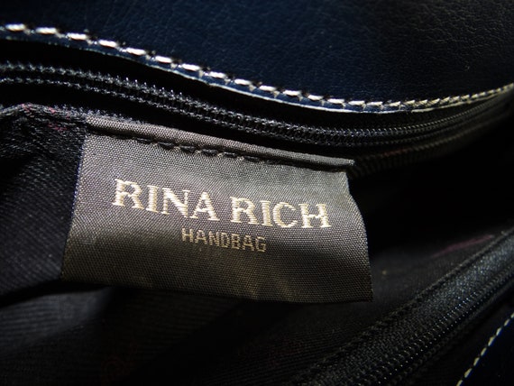 Vintage Rina Rich Navy Blue Leather Handbag - image 3