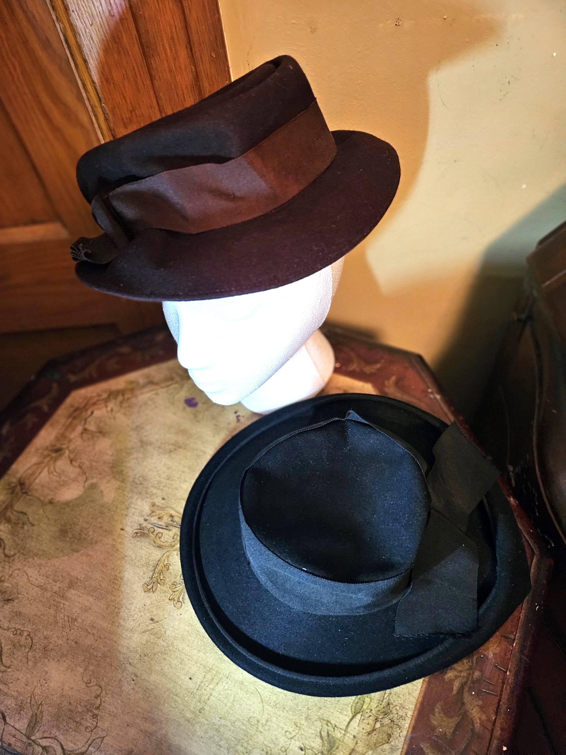 Vintage 1940s Wool Cap Black Unique Armand Schwab & Co Hat Black Cut Felt Sequin and Net Hat Vintage 20 main image 2