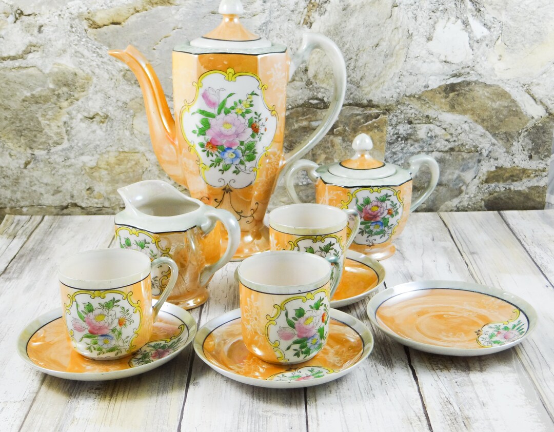 Luster Tea Set Vintage Japan Lusterware Tea Set for Two, Handpainted - Etsy
