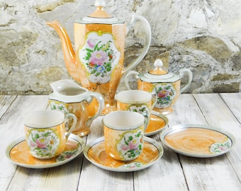 Vintage Japan Lusterware Tea Set for Two, Handpainted