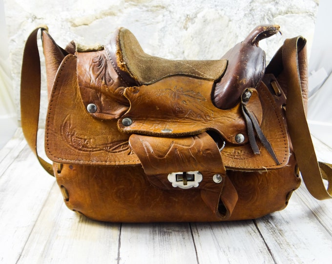 Vintage Leather Horse Saddle Shoulder Bag Etsy