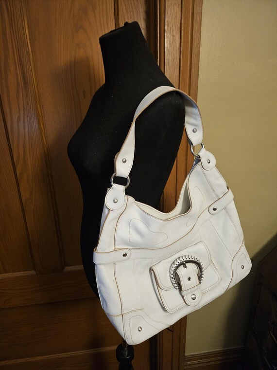 Vintage Women's Off White Genuine Leather Shoulder Purse With Manmade Trim By Wilson's Leather