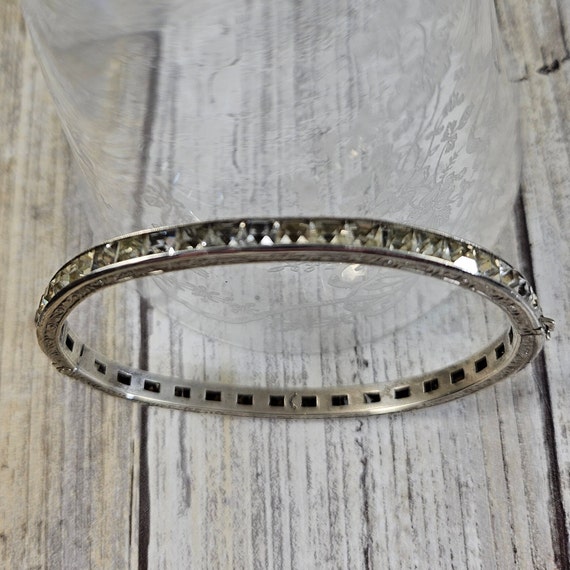 Art Deco Sterling Silver Bracelet With Channel Se… - image 4
