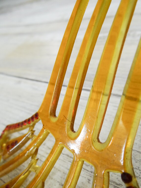 Art Deco Hair Comb, Celluloid and Ruby Paste Rhin… - image 8