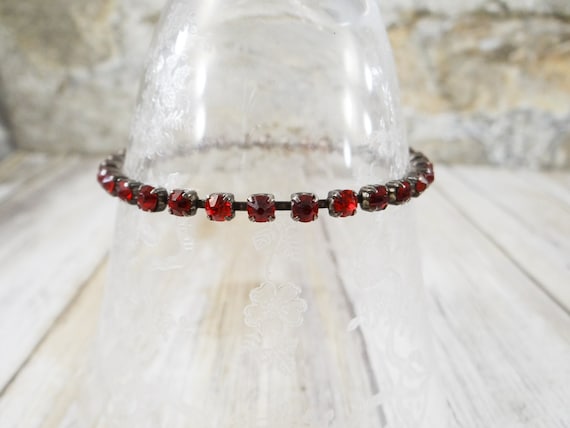 Art Deco Sterling Silver Bracelet With Red Rhines… - image 7