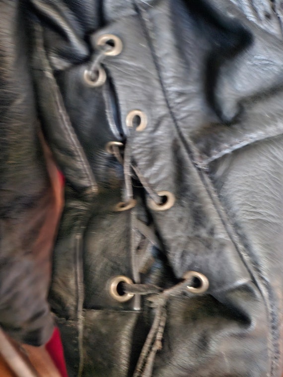 Vintage Men's Black Leather Motorcycle Jacket By … - image 5