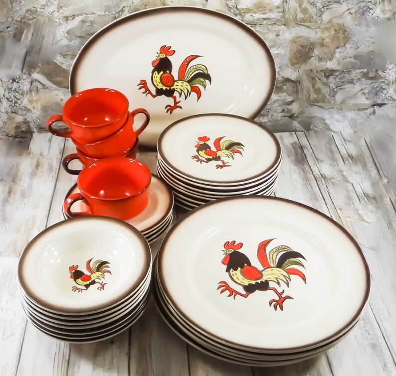 Metlox Poppytrail Red Rooster Dinnerware Etsy