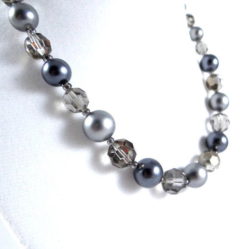 Vintage Marvella Grey Crystal and Faux Pearl Necklace image 2