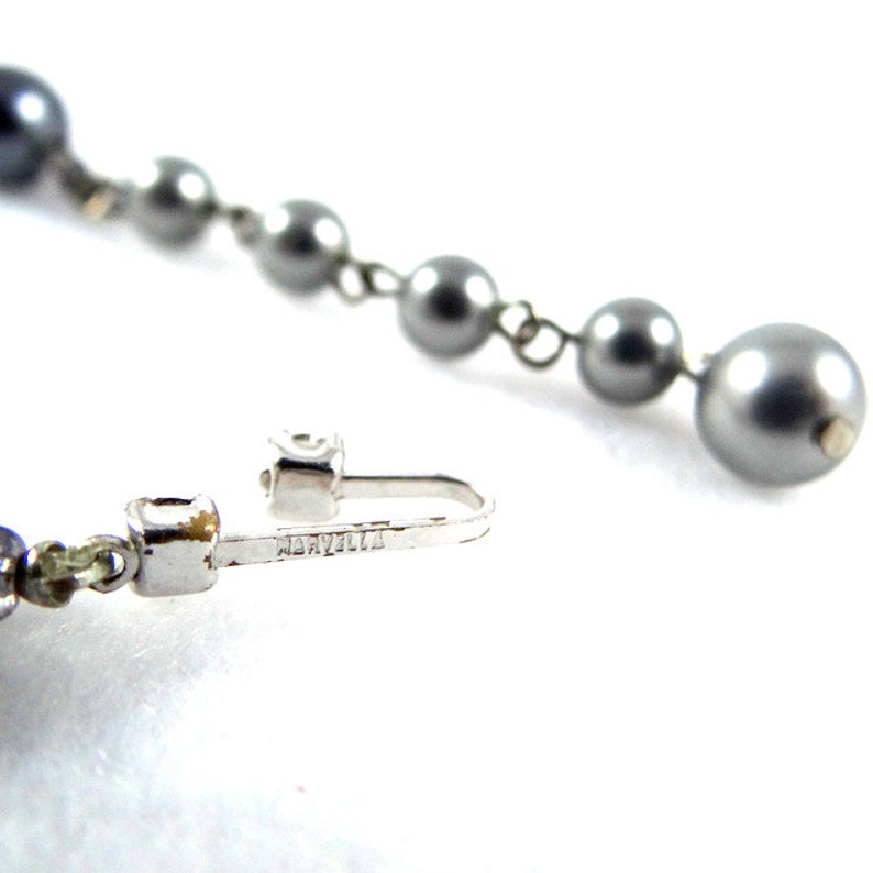 Vintage Marvella Grey Crystal and Faux Pearl Necklace image 4