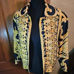Vintage Women's Silk Bomber Jacket: Black And Gold, Size 2, By Peter Nygard