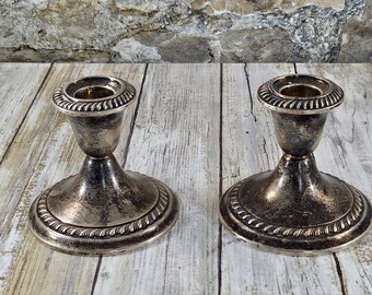 Pair Of Vintage Weighed And Tarnished Sterling Silver Candlestick Holders By Gorham