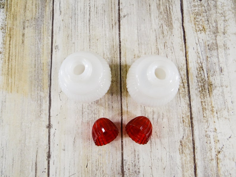 Vintage Milk Glass Salt and Peppers with Red Caps