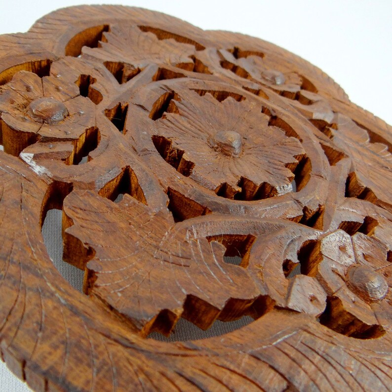 Vintage Hand Carved Wood Trivet Etsy