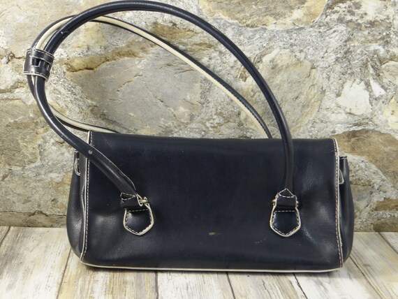 Vintage Rina Rich Navy Blue Leather Handbag - image 2