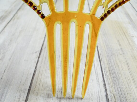 Art Deco Hair Comb, Celluloid and Ruby Paste Rhin… - image 7