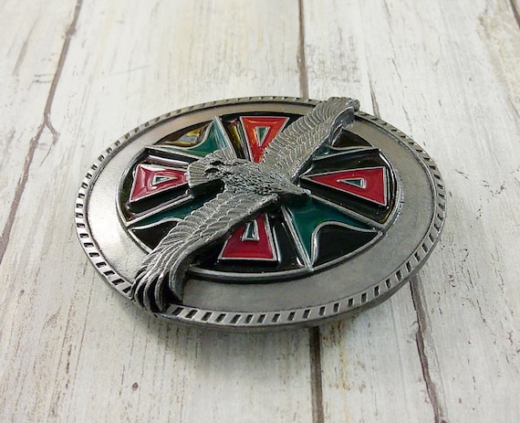 Vintage Pewter and Enamel Soaring Eagle Belt Buckle by  display picture 3