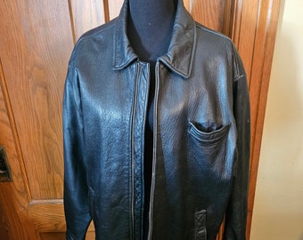 Vintage Classic Men's Black Leather Jacket, Size Large