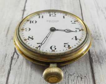 Antique Waltham Car Clock: 1917 Brass 8-Day Pocket Watch