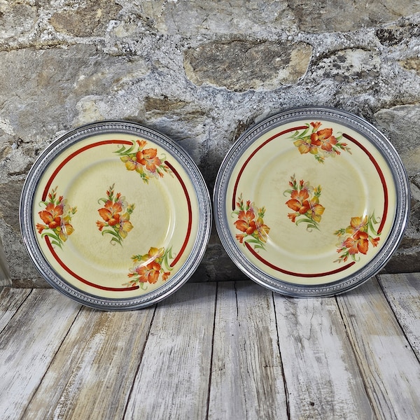 Pair Of Art Deco Chrome Rimmed Dishes By Farber Bros. Of NYC