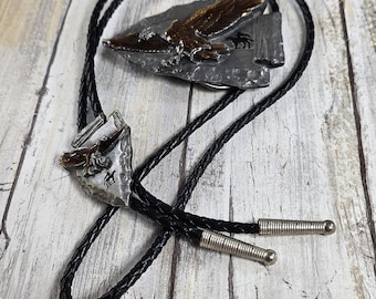 Vintage Matching Set Of Pewter And Honey Colored Enamel Bolo Tie And Belt Buckle From Siskiyou, Gently Used