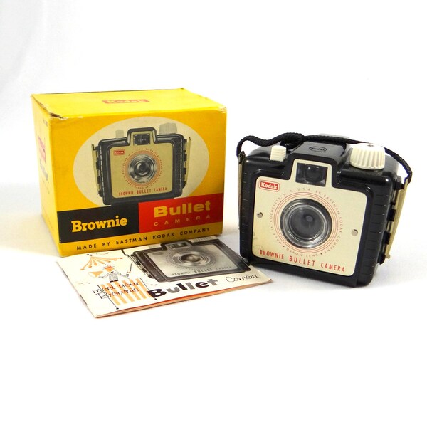 1950s Brownie Bullet Kodak Camera, Bakelite Body, Original Box and Manual