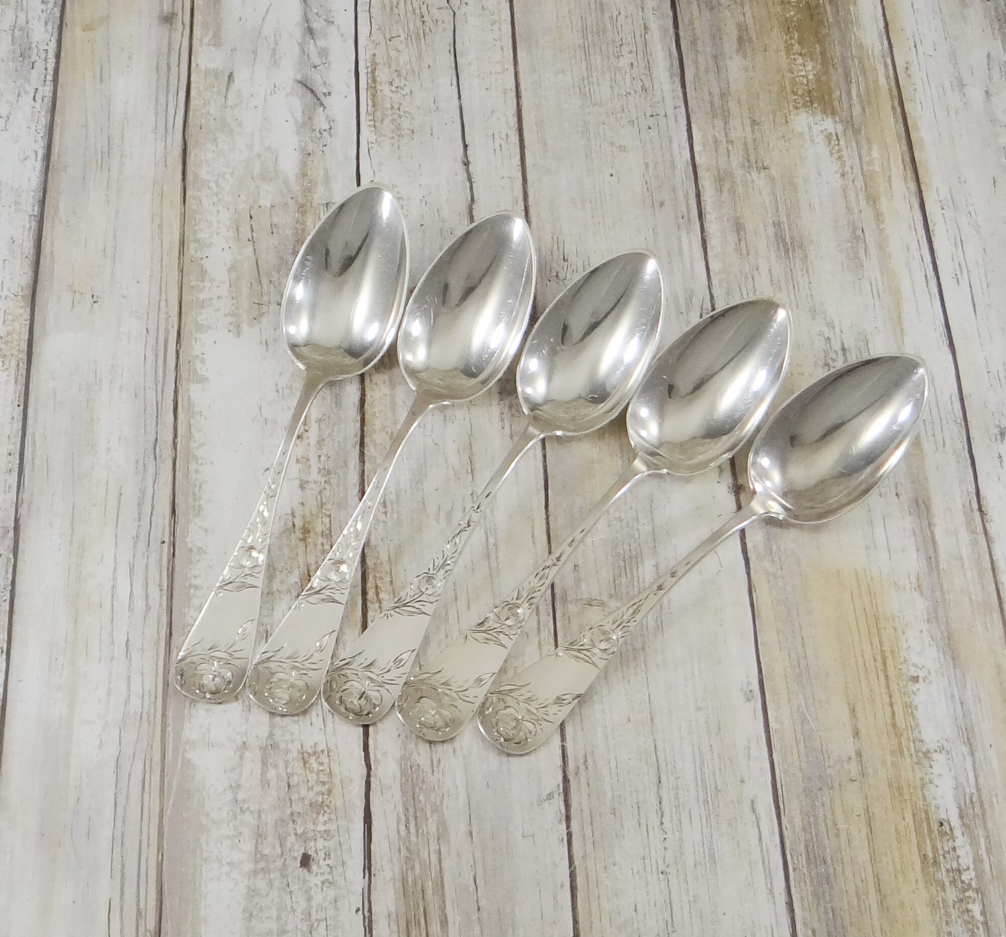 Antique Sterling Serving Spoons circa 1860 Floral Etching Etsy