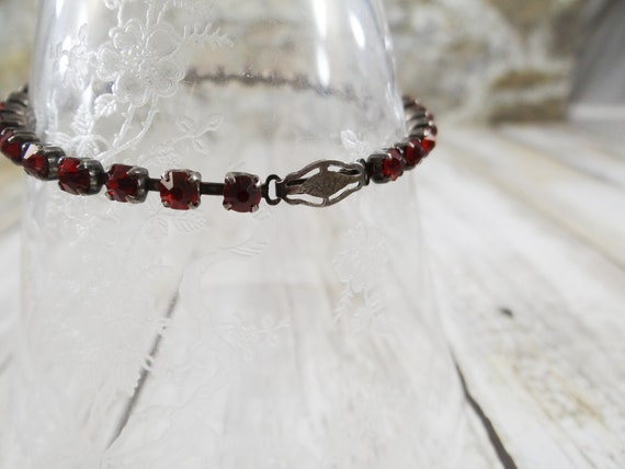 Art Deco Sterling Silver Bracelet With Red Rhines… - image 6