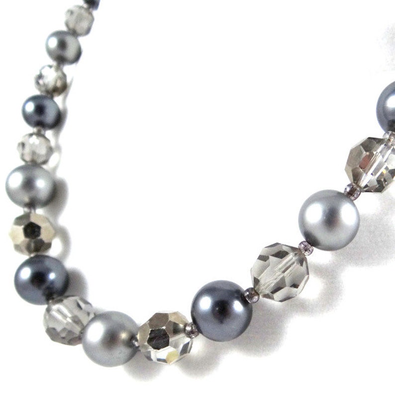 Vintage Marvella Grey Crystal and Faux Pearl Necklace image 3