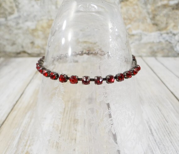 Art Deco Sterling Silver Bracelet With Red Rhines… - image 5