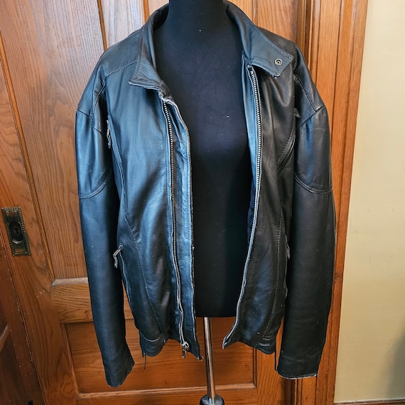 Vintage Men's Black Leather Motorcycle Jacket By … - image 1