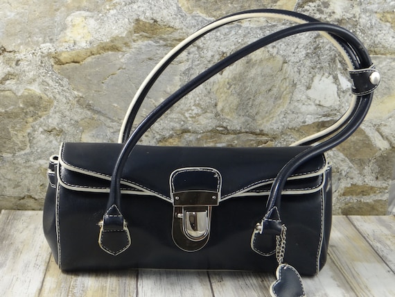 Vintage Rina Rich Navy Blue Leather Handbag - image 1