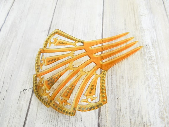 Art Deco Hair Comb, Celluloid and Ruby Paste Rhin… - image 6