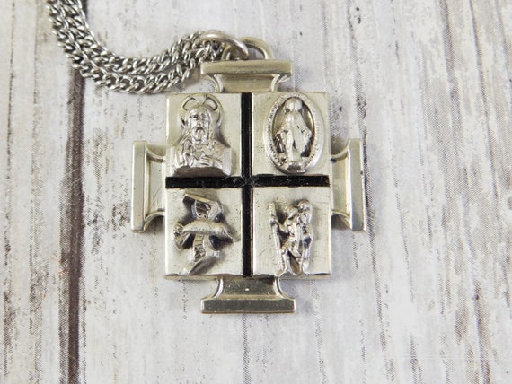 Vintage Catholic 4-Way Sterling Silver Medal Pend… - image 1