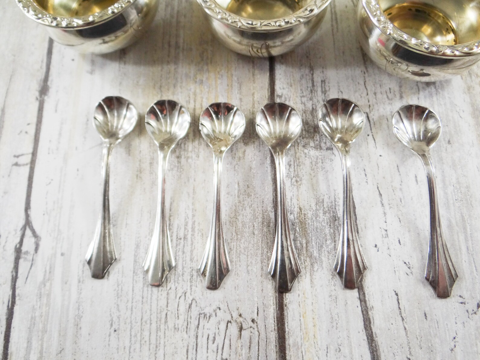 Vintage Set of Six Sterling Silver Salt Cellars and Spoons in Etsy