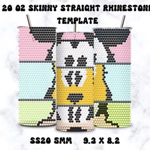 Puede incluir: Una plantilla de vaso recto delgado de 20 onzas con diseño de perro de dibujos animados. El vaso es de plástico transparente y tiene un diseño en negro, blanco, rosa, amarillo y azul claro. La plantilla mide 9,3 pulgadas por 8,2 pulgadas.