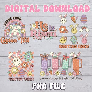 Retro Easter PNG Bundle | Vintage Easter Sublimation Designs | Hippie Easter Clipart | High-Quality Digital Download | Groovy Easter Graphic