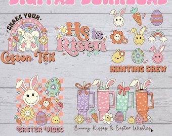 Retro Easter PNG Bundle | Vintage Easter Sublimation Designs | Hippie Easter Clipart | High-Quality Digital Download | Groovy Easter Graphic