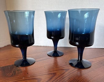 Denby Arabesque Blue Ice Juice Goblets Set Of 3, Hand Blown,Sweden 1972-1979 MCM