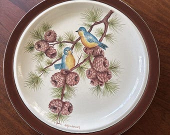 Casual Classic Stoneware 117 Chocolate Mousse 10.5 Inch Dinner Plate With Birds