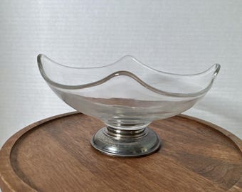 Vintage Square Glass Compote Bowl with Silver Base