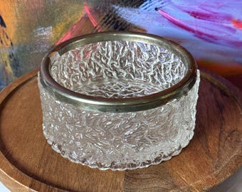 Davidson Brama Luna Vintage Bark Pebble Silver Rim Glass Bowl Centerpiece