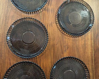 Vintage Libbey Smokey Gray Swirl Diamond Glass 10” Dinner Plates Set of 5