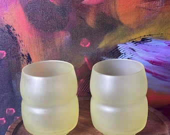 2 Frosted Yellow MCM Glass Tumblers