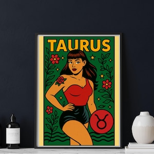 Kunst aan de muur Stier | afdruk van de dierenriem van de stier | kunst van de stier | vintage poster | pop-art punkprint | dierenriem kunst aan de muur | sterrenbeeldcadeau |digitale download