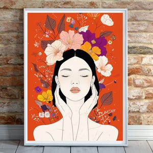 Woman flower head wall art | flower head print | abstract wall art | floral woman print | portrait wall art |  flower art | digital print