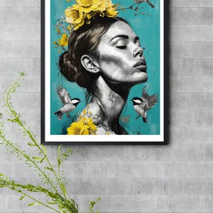 Woman flower head wall art | flower head print | abstract wall art | floral woman print | portrait wall art |  flower art | digital print
