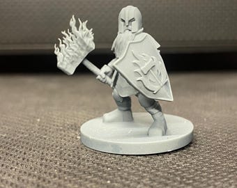 Dwarf Cleric Fighter W/ Hammer & Shield Miniature | 28mm