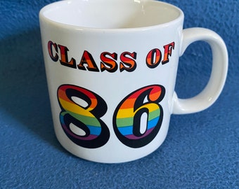 Vintage 80s Class of 86 Stranger Things Hawkins High 1986 Rainbow Coffee Mug