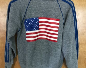 Vintage, American Flag, Faux Adidas, Three Sripes, Woman's Gray Sweatshirt, Size S